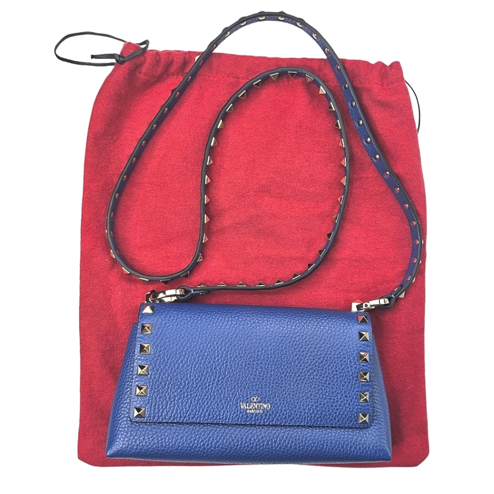 Valentino Garavani Blue Leather Rockstud Crossbody Bag - Picture 2 of 11